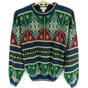 Vintage 80s Multicolor Geometric Fair Isle Knit Sweater Mens Medium